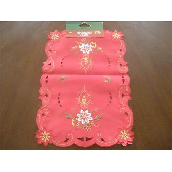 Tapestry Trading FQ31719-1436 14 x 36 in. Embroidered Christmas Poinsettia And Candles Cutwork Table Runner; Red FQ31719/1436 - main